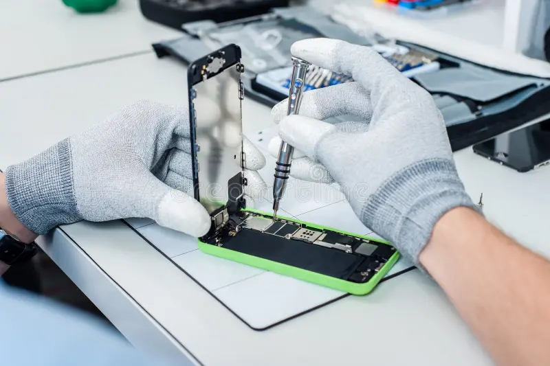 Technician servicing a mobile phone